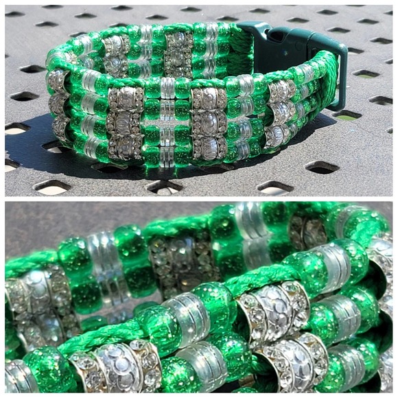 Custom Handmade Beaded Bling Dog Collar Hearts - Picture 1 of 5